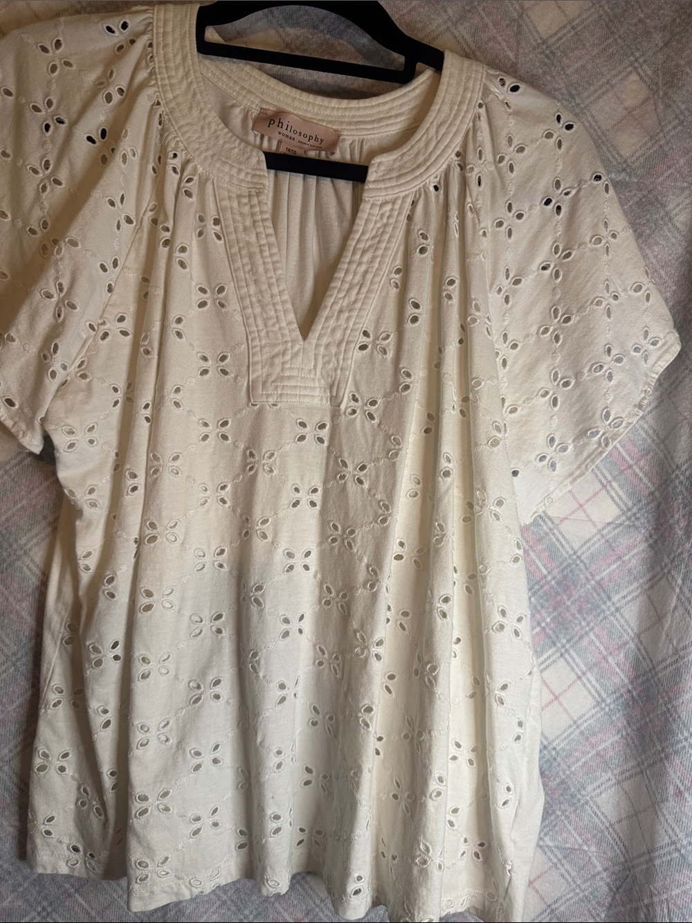 Philosophy White Eyelet V-Neck Cotton Tunic